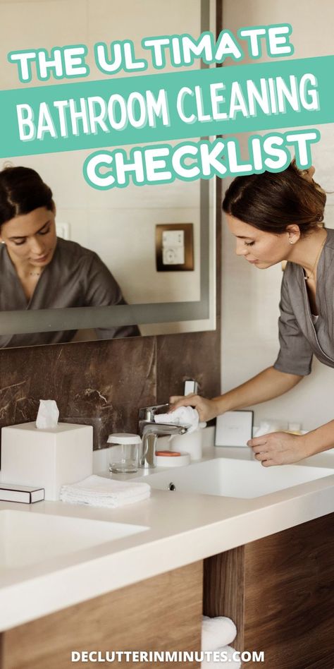 Keeping a clean bathroom is often overlooked, but it's important for a tidy home. This bathroom cleaning checklist will help you stay on top of the task and keep your space sparkling. Cleaning Checklist Bathroom, Best Bathroom Cleaning Products, Holiday Cleaning Checklist, Bathroom Cleaning Checklist, Bathroom Cleaning Tips, Clean Your Bathroom, House Cleaning Hacks, Declutter Checklist, Cleaning Printable