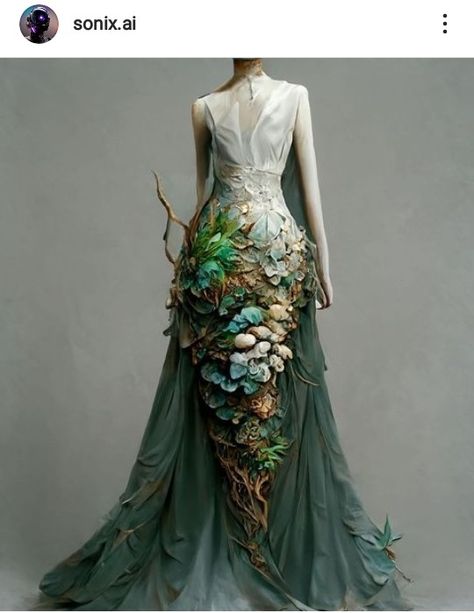 Fantasy Gowns Queens Fairytale, Nature Inspired Dress, Mushroom Dress, Halloween Costumes 2022, Armor Dress, Glamorous Outfits, Nature Dress, Fantasy Dresses, Halloween This Year