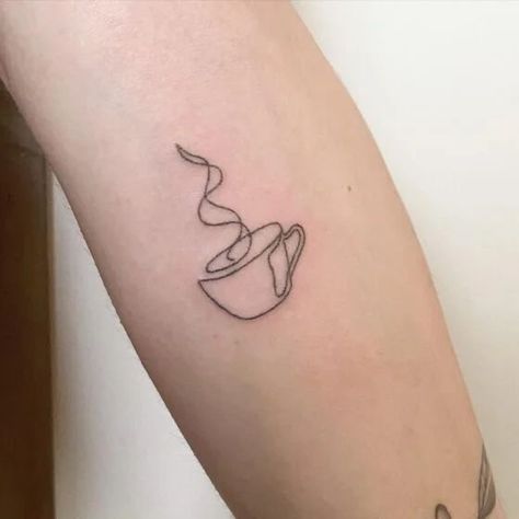 Coffee Best Friend Tattoo, Coffee Stain Tattoo, Coffee Theme Tattoo, Small Coffee Tattoo Ideas, Simple Coffee Cup Tattoo, Coffee Matching Tattoo, Coffee Themed Tattoos, Coffee Tattoo Ideas Minimalist, Coffee Inspired Tattoos