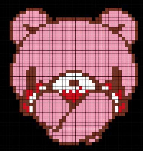 Gloomy bear pixel art for perler bead  etc Pink And Black Gloomy Bear, Gloomy Bear Pixel Art Grid, Gloomy Bear Pattern, Domo Pixel Art, Crochet Gloomy Bear, Gloomy Bear Pixel Art, Gloomy Bear Crochet, Gloomy Bear Wallpaper Iphone, Matching Perler Beads