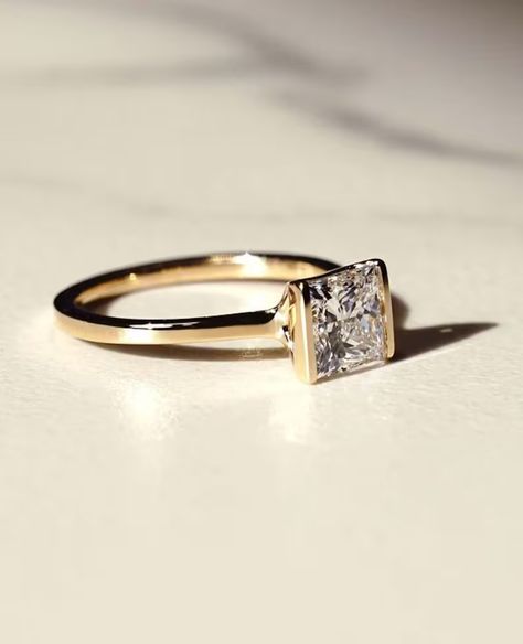 Princess Cut Moissanite Engagement Ring Princess Diamond Half - Etsy Princess Promise Rings, Engagement Ring Princess, Bar Setting, Half Bezel, Princess Cut Moissanite, Moissanite Engagement Ring Solitaire, Moissanite Wedding Ring, Wedding Rings Solitaire, Ring Bezel