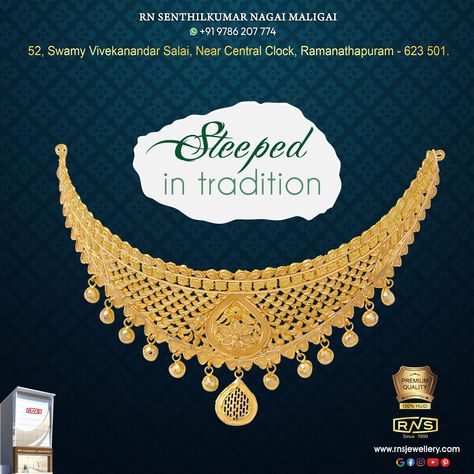 " STEEPED IN TRADITION " RN Senthilkumar Nagai Maligai- SINCE 1999. Residence & Contact: 52, Swami Vivekanandar salai, Near central clock, Ramanathapuram. Call: 9443121268/ 8667475915. WhatsApp: 9786207774. www.rnsjewellery.com For Online Catalouge visit Telegram - Link in Bio. . . . #rnsenthilkumarnagaimaligai #rns #ramnad #ramanathapuramdistrict #ramanathapuram #choker #chokernecklace #chokerset #chokers #chokermurah #chokerstyle #chokerlove #necklace #necklaces #necklaceset #necklaceo... Choker Necklace Online, Gold Jewellry, Choker Style, Necklace Online, Necklace Set, Link In Bio, Choker, Choker Necklace, Clock