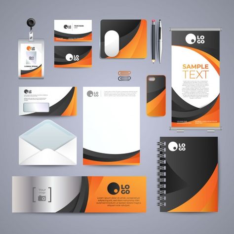 Corporate orange identity design Premium... | Premium Vector #Freepik #vector #background #logo #mockup #food Orange Branding, Business Identity Design, Corporate Identity Inspiration, Corporate Identity Mockup, Catalogue Design Templates, Logo And Identity Design, Brand Guidelines Design, Identity Design Inspiration, Certificate Design Template