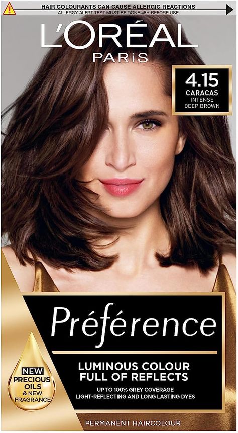 loreal hair dye in shade 4.15...permanent brown shade Chocolate Hair Dye, Loreal Hair Dye, Dark Chocolate Brown Hair Color, Loreal Paris Hair Color, Blond Cenușiu, Chocolate Brunette Hair, Dark Brown Hair Dye, Loreal Hair Color, Dark Chocolate Brown Hair