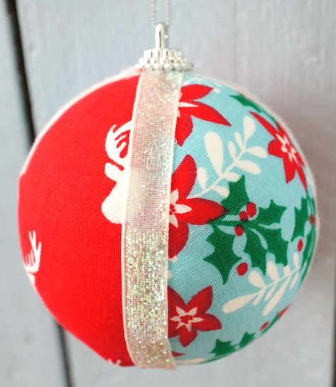 This beautiful Christmas fabric ornament is so easy to make and requires no sewing. It is really effective and matches your decor. Full tutorial. Christmas Fabric Crafts, Fabric Ornament, Dollar Store Christmas Crafts, Christmas Crafts Diy Projects, Cool Christmas, Easy Arts And Crafts, Christmas On A Budget, Styrofoam Ball, Ornament Tutorial