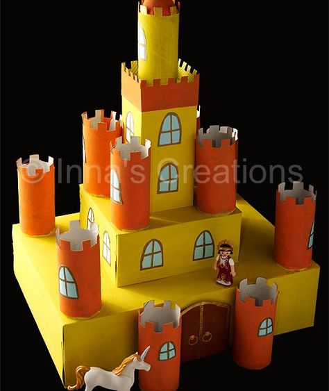 There are many ways to build a castle with children. Once I already made a small cardboard toy castle with my kids, but this time we wante... Cardboard Box Castle, Castle Crafts, Norman Castle, Cardboard Castle, Toy Castle, Toilet Roll Craft, Cardboard Toys, Toilet Paper Crafts, Toilet Paper Roll Crafts