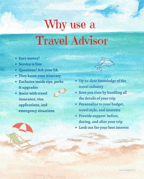 Travel Consultant Business, Travel Agent Career, Become A Travel Agent, Travel Instagram Ideas, Relaxing Beach, Holiday Travel Destinations, Travel Marketing, Travel Advisor, Travel Facts