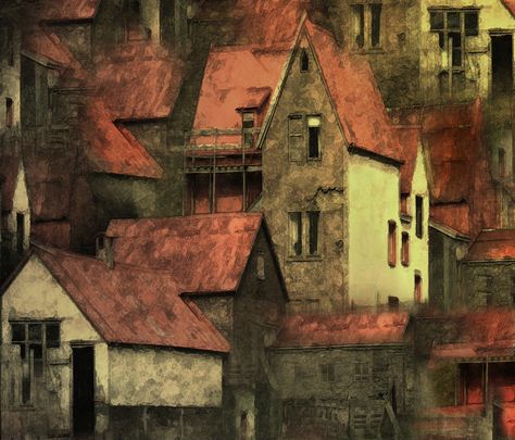 Red Roofs Downtown Landscape, Earth Landscape, Roof Tops, Roof Paint, Medieval Paintings, Medieval Houses, Scenic Photos, Red Roof, Rooftops