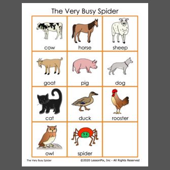 The Very Busy Spider animal cards The Very Busy Spider Activities, Spider Animal, The Very Busy Spider, Spider Activities, Writing Picture Books, Pet Spider, Pig Dog, Visual Schedules, Eric Carle