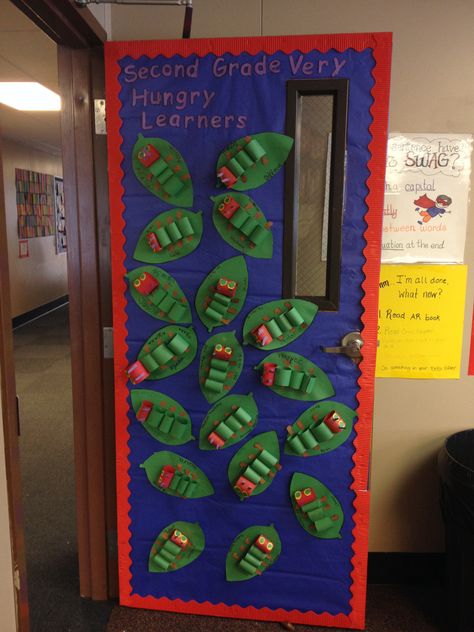 My very hungry caterpillar classroom door Butterfly Classroom Theme, Eric Carle Classroom Theme, Kindergarten Classroom Door, Themes Preschool, Hungry Caterpillar Classroom, Caterpillar Preschool, Eric Carle Classroom, Spring Classroom Door, Butterflies Classroom