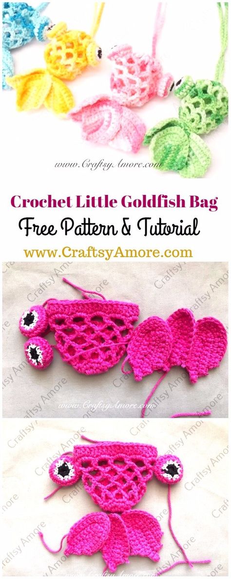 Crochet Goldfish Bag, Crochet Fish Bag Free Pattern, Goldfish Crochet Pattern Free, Crochet Goldfish Pattern Free, Fruit Bag Crochet, Crochet Fish Bag, Crochet Fruit Bag, Crochet Little Bag, Crochet Goldfish