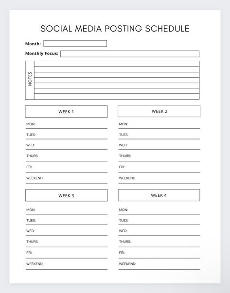 This social media planner allows you to plan and schedule your posts each week for an entire month. Never again be unsure of posts that you will make again this planner allows you the space to make room for all of your schedule plans or ideas. You can even include collaborations or brand deals that you may have also.  This planner makes sure you can organise all of your posts weekly.Never forget important information, key posts of dates again. Keep all of your social media accounts in order easily. Social Media Schedule,Social Media Planner,Social Media Tracker,Instagram Planner,Instagram Tracker,Content Creation,Social Media Planning Planning Organisation, Comunity Manager, Social Media Tracker, Canva Planner, Social Media Marketing Planner, Social Media Content Planner, Brand Deals, Social Media Posting Schedule, Instagram Planner