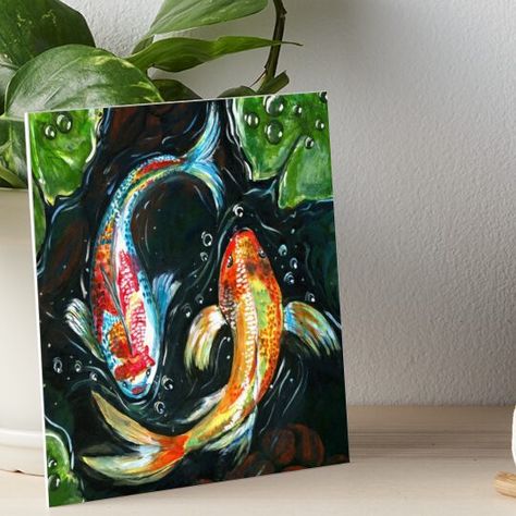 Koi Fish Painting Canvas, Koi Fish Painting Acrylics, Koi Fish Pond Painting, Luck Painting, Koi Pond Art, Koi Fish Yin Yang, Fish Yin Yang, Yin Yang Koi Fish, Surreal Art Painting