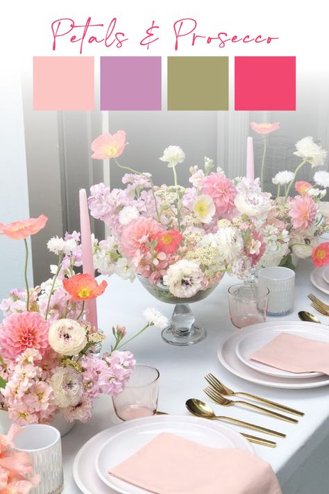 Floral Themed Bridal Shower Decor, Tea Party Bridal Shower Flowers, Bridal Shower Trends For 2023, Bridal Shower Colour Themes, Petals And Prosecco Bridal Shower Cake, Bubbles And Blooms, Floral Bridal Brunch Decor, Bridal Shower Themes Garden Party, Floral Bridal Shower Centerpieces