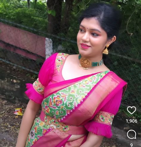 Georget Saree Blouse Designs, Pochampally Blouse Designs Work, Pochampally Sarees Blouse Designs, Blouse Models For Fancy Sarees, Blouse Hands Models Latest, Pattu Blouse Design Models, Blouse Design Aari Work, Blouse Maggam Work, Lace Blouse Design