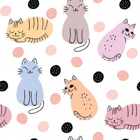 Abstract sweet cat seamless pattern vector. Vector | Premium Download Valentine's Background, Valentine Background, Sweet Cat, Posca Art, Cats Illustration, Free Graphics, Seamless Pattern Vector, Pattern Vector, Cat Wallpaper