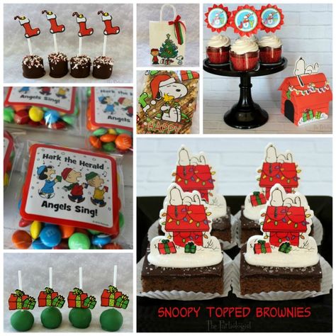 Charlie Brown Christmas Centerpiece, Peanuts Christmas Party, Charlie Brown Christmas Party Ideas, Peanuts Christmas Decorations, Charlie Brown Christmas Party, Charlie Brown Christmas Movie, Charlie Brown Christmas Decorations, Peanuts Gang Christmas, Movie Food