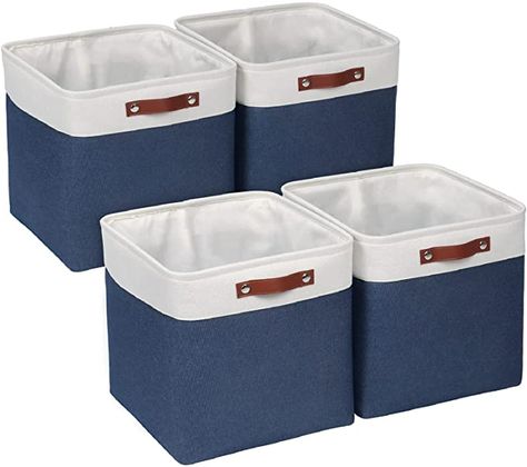 Amazon.com: Univivi Fabric Cube Bins Set of 4 Storage Baskets with PU Handles for Home Closet Nursery Foldable Storage Bins (Blue, 10.5" x 10.5" x 11") : Baby Cube Organizer Bins, Cube Storage Baskets, Closet Nursery, Shelves Closet, Wardrobe Storage Boxes, Fabric Storage Cubes, Home Closet, Baskets For Shelves, Cube Storage Bins