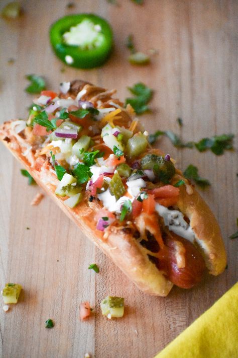 Loaded Chili Dogs, Chili With Chorizo, Mexican Hot Dogs Recipes, Cranberry Vodka Punch, Chili Dog Chili Recipe, Taco Dog, Vodka Punch, How To Cook Chorizo, Chili Dog