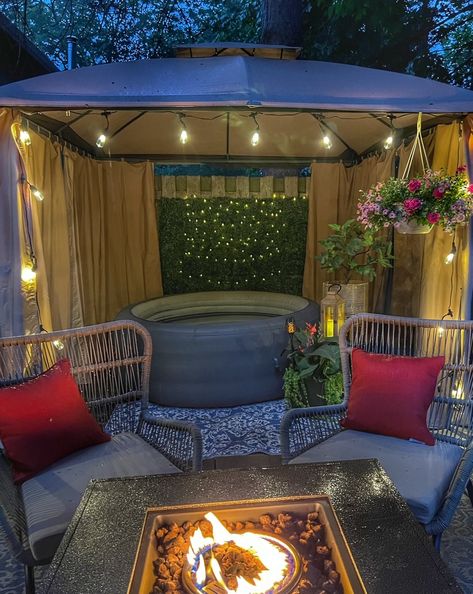 Small Backyard Oasis Ideas on a Budget - 5 Tips To Create Your Oasis! - Thrifty NW Mom Fire Pit And Hot Tub Ideas Backyard, Backyard Privacy Ideas On A Budget, Hot Tub Patio Ideas On A Budget, Small Backyard Oasis On A Budget, Small Backyard Oasis Ideas, Inflatable Hot Tub Ideas Backyard, Small Backyard Oasis, Intex Hot Tub, Small Outdoor Area