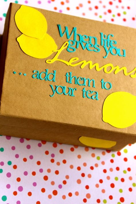 feel better in a box | gift idea for a sick friend (using the Silhouette to help decorate and create the box) Decorate A Box Ideas, Get Well Box Ideas, Boyfriend Birthday Quotes, Feel Better Gifts, Gifts Forbest Friend, Boyfriend Gift Basket, Get Well Wishes, Diy Presents, Birthday For Him