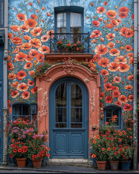 Eclectic House Exterior, Floral House, Eclectic House, Ideas Hogar, Wall Paintings, Front Porches, Art Textile, Old House, Color Palettes