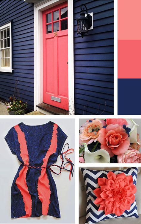 Coral Door, Navy House, Coral Bedroom, Inspiration Pics, Painting Colors, Decor Hacks, Ceiling Ideas, Colour Combos, Bedroom Color Schemes