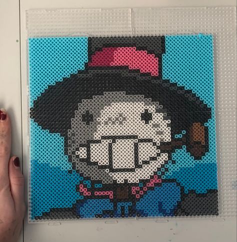 Howls moving castle scarecrow, took about two hours total Perler Beads Howls Moving Castle, Howls Moving Castle Perler, Howls Moving Castle Perler Bead, Howls Moving Castle Scarecrow, Howls Moving Castle Pixel Art, Howls Moving Castle Cross Stitch, Anime Perler Beads, Anime Perler, Bead Things