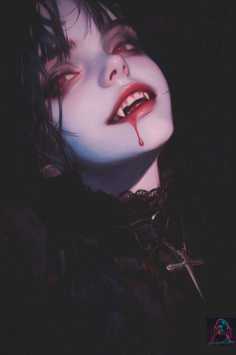 Vampire Night  #vampire #vampiregoth #vampiregirl #vampireaesthetic #vampireart #blood #aiart #portrait #aiartwork #aiartcommunity #fantasy Blood Pose Reference, Vampire Poses Drawing, Girl Vampire, Vampire Base Drawing, Vampire Feeding, Fangs Drawings, Vampire Photography, Vampire Girl, Vampire Oc Female Art