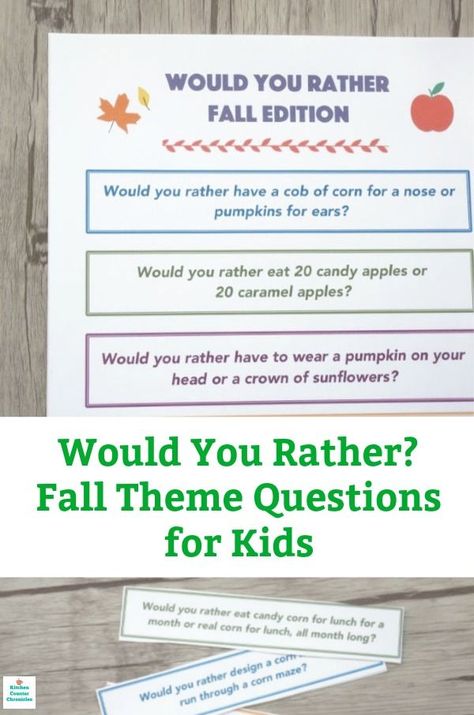 These fall themed would you rather questions for kids are filled with pumpkins, apples and corn mazes! A fun would you rather game for kids, tween and perfect for the classroom, too.  #wouldyouratherquestions #wouldyouratherquestionsforkids #wouldyourathertweens #fallactivityforkids #wouldyouratherfunny #freeprintable #icebreakersforkids #icebreakergames Icebreakers For Kids, Would You Rather Game, Questions For Kids, Thanksgiving Games For Kids, Rather Questions, Printable Games For Kids, Fall Games, Activity Director, Would You Rather Questions