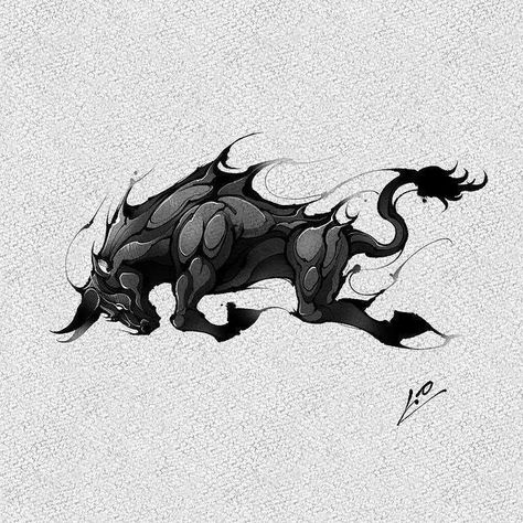 Tattoos Hidden, Ink Art Drawing, Miniature Tattoos, Taurus Bull Tattoos, Dragon Tattoo Drawing, Raven Artwork, Bull Images, Black And White Tattoo, Poseidon Tattoo