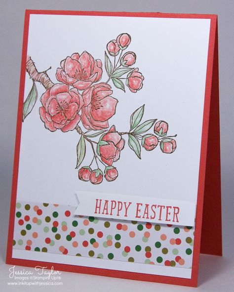 Easter Card with Blender Pens - Ink It Up! with Jessica | Card ... Stampin Up Easter Cards, Easter Bunny Cards, Apple Blossom Flower, Easter Cards Handmade, Card Making Ideas, Stamp Ideas, Easter Images, Scrapbook Stuff, Scrapbooking Kit