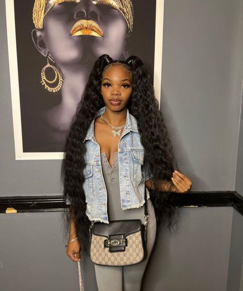 2 High Ponytails With Weave, Cute Weave Hairstyles, Two Ponytail Hairstyles, Baddie Hair, Sew In Hair Extensions, Weave Ponytail Hairstyles, Sleek Ponytail Hairstyles, Sew In Hairstyles, Black Ponytail Hairstyles