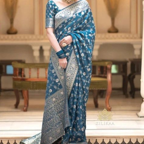 RAS 40100 SINGLES AVAILABLE THE BANARASI SAREE PRESENTED BY IS MADE UP OF SILK THREADS WOVEN USING INTRICATE TECHNIQUES. SAREES WITH HEAVY BROCADE WORK AND GOLD ZARI WORK ARE ITS MOST STRIKING FEATURES 🔰 FABRICTYPE: BANARASI SOFT SILK SAREE 🔰 SAREE LENGTH 5.5 METER 🔰 BLOUSE LENGTH 0.8 METER Banarasi Sari, Banarsi Saree, Quick Outfits, Banarasi Saree, Zari Work, Soft Silk Sarees, Wedding Outfits, Banarasi Sarees, Printed Sarees