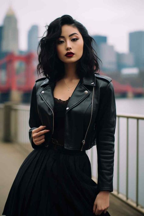 Leather Jacket And Dress, Classy Edgy Outfits, Concept Fashion, Wardrobe Architect, Modern Minimalist Style, Modern Minimalism, Modern Outfits, Edgy Outfits, Dark Fashion