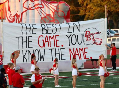 Football Playoff Signs High School, Run Thru Banners Football Signs, Fnl Run Through Banners, Banner Ideas For Football Games, Rival School Football Posters, Cheer Spirit Posters, Junior Signs For Pep Rally, Cheer Posters For Football, Run Out Signs Football