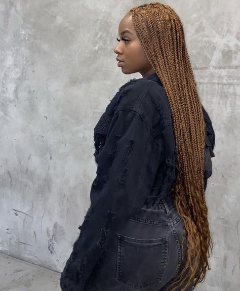 Light Brown Box Braids With Curly Ends, Golden Brown Braids For Black Women, Honey Blonde And Brown Box Braids, Long Brown Box Braids, Honey Blonde Braids On Dark Skin, Brown Goddess Knotless Braids, Brown Knotless Braids For Black Women, Honey Brown Knotless Box Braids, Honey Brown Braids For Black Women