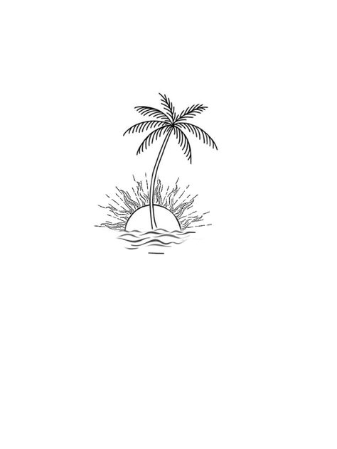 Vacation Icon Instagram Highlight, Small Vacation Tattoo Ideas, Ibiza Inspired Tattoo, Minimalist Tattoo Flash, Art Minimalist Tattoo, Front Arm Tattoo Woman, Palm Tree Tattoo Design, Beach Theme Tattoos, Skin Tear Tattoo