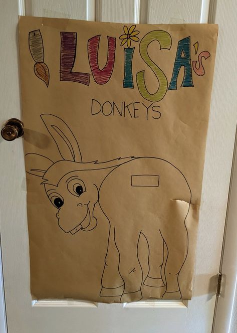 Encanto, Louisa, pin the tail on the donkey, girl birthday, boy birthday, fiesta, Three-esta, Mirabel, birthday party Donkey Themed Birthday Party, Pin The Tail On The Donkey, Encanto Birthday Party, Encanto Birthday, Pin The Tail, Taco Party, 2nd Birthday Party Themes, Disney Ideas, Diy Pins