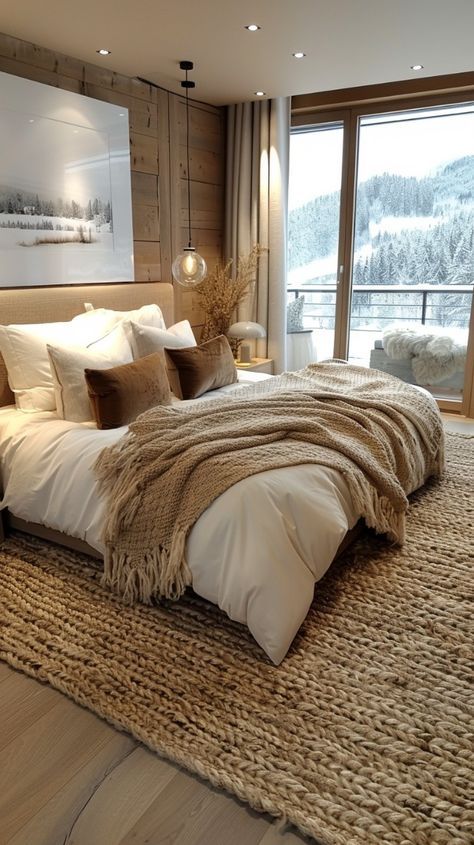 Soft And Cozy Bedroom, Modern But Cozy Bedroom, Mountain Chic Bedroom, Cabin Rooms Bedrooms, Cozy Bedframes, Bedroom Ashestic Cozy, Cabin Vibes Bedroom, Cozy Wooden Bedroom, Cosy Master Bedrooms Decor