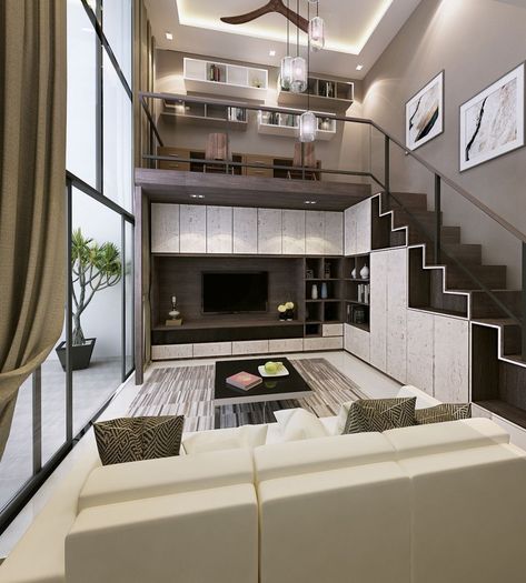 The Trilinq | 3 Bedroom Condo | Contemporary Interior Design Condo Interior Design, Loft Interior Design, Loft Interior, Condo Interior, Loft Interiors, Optimize Space, Tall Ceilings, Bedroom Loft, The Loft