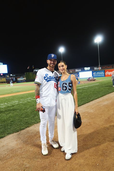 Denim corset from @tonguetiedapparel worn by @toriwebster #ootd #reworkedclothing #gamedayoutfit #baseballgame Baseball Game Outfit, Twins Game, Reworked Clothing, James Madison University, Outfit Denim, Denim Corset Top, Patchwork Sweatshirt, Game Outfit, Baseball Outfit