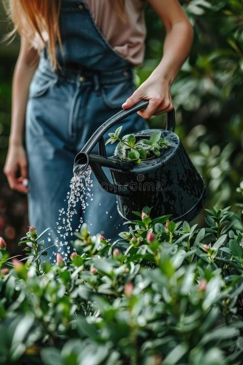 Close-up of a woman watering a flower bed. Selective focus royalty free stock image Gangsta's Paradise, Hand Images, Water Flowers, Christmas Vectors, Water Garden, Flower Beds, Close Up, Stock Images Free, Photo Image