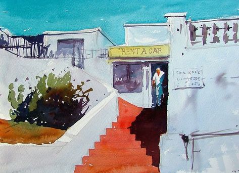 Paintings and sketches by Tim Wilmot Landscape Watercolour, Car Office, City Scene, Urban Sketchers, Rent A Car, Watercolor Artist, Watercolor Landscape, Watercolor Painting, Morocco