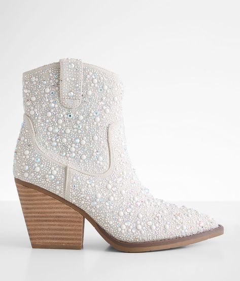 Very G Kady Glitz Western Ankle Boot - Women's Shoes in Silver | Buckle Pearl Cowboy Boots, Bridal Cowgirl Boots, Wedding Booties For Bride, Wedding Cowboy Boots For Bride, Sparkly Cowgirl Boots, Bridal Cowboy Boots, Western Wedding Boots, Bride Boots, Short Western Boots