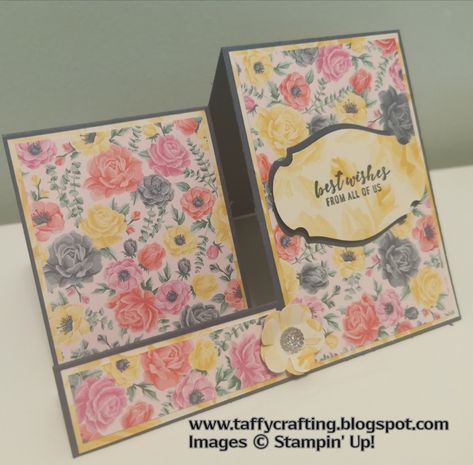 Side Step Card Tutorial, Card Types, Side Step Card, Card With Flowers, Step Card, Dsp Cards, Fancy Fold Card Tutorials, Card Making Templates, Pop Up Box Cards