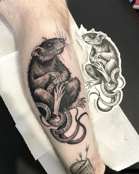 Logur shared a post on Instagram: "⚔️ Black rat ⚔️ . Done some months ago on @loulou_bzh ✌️Thank you again for this nice moment 🙏 . #tattoo #tattooartist #tattooflash #ttt #tttism #dotwork #dotworktattoo #blackwork #blackworktattoo #blackworkers #blackworkerssubmission #ink #blacktattoo #blacktattooart #darktattoo #darkart #darkartists #metztattoo #paristattoo #bordeauxtattoo #rat #rattattoo #medieval #medievalart #medievaltattoo". Follow their account to see 309 posts. Black Rat Tattoo, Rat Tattoo Blackwork, Rat Art Dark, Black Work Tattoo Blackwork, Rat Tattoo Design, All Black Tattoos, Squirrel Tattoo, Rat Tattoo, Paris Tattoo