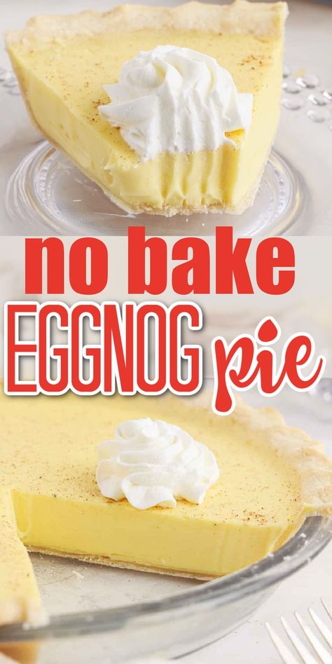 You're going to be head over heels for this simple NO BAKE Eggnog Pie recipe. This holiday season, why not eat your egg nog instead of drinking it? No Bake Eggnog Pie, Eggnog Pie Recipe, Pie No Bake, Eggnog Pie, Blueberry Cream Pies, Eggnog Recipes, Cream Pie Filling, Baking Recipes Pie, Christmas Pie