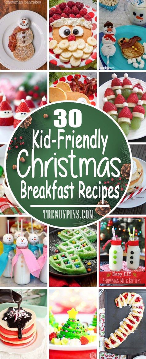 30 Kid-Friendly Christmas Breakfast Recipes - Trendy Pins Christmas Waffles For Kids, Christmas Tree Waffles, Christmas Breakfast Recipes, Santa Breakfast, Easy Christmas Breakfast, Christmas Pancakes, Christmas Breakfast Casserole, Kids Brunch, Christmas Brunch Recipes