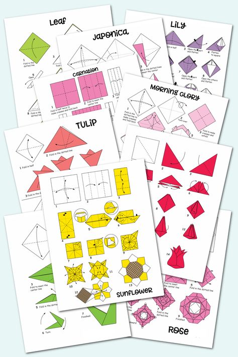 Free Origami Flowers with Instructions and Diagrams - Kara Creates Free Origami Printables, Origami Flowers Easy Step By Step, Origami Cards Diy, Origami Flowers Easy, Printable Origami Instructions, Spring Origami, Aftercare Ideas, Origami Printables, Printable Origami